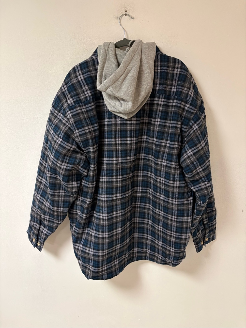 Moose Creek Men’s Plaid Hooded Button-Up Shacket in Blue and Gray XXL NWT - Picture 3 of 12